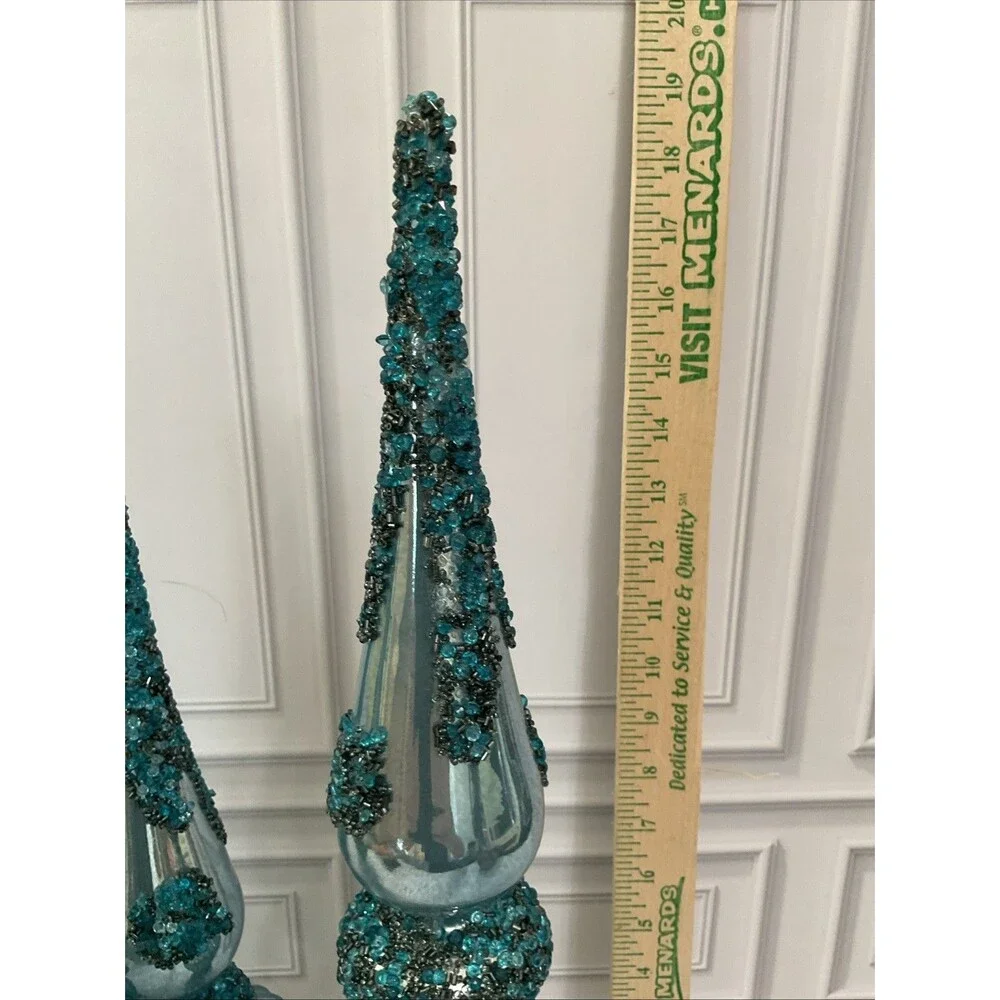 Set of 3 Glass Finials Christmas Decor- Blue.beautiful !